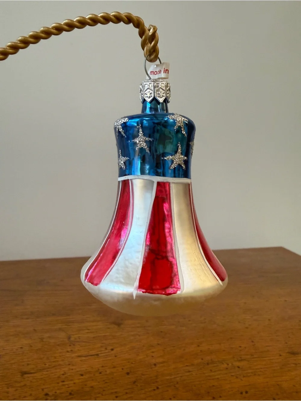Patriotic Glass Bell Ornament - Red, White & Blue